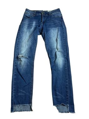 Indigo Rein Raw Hem Distressed Ankle Jeans - Size 9